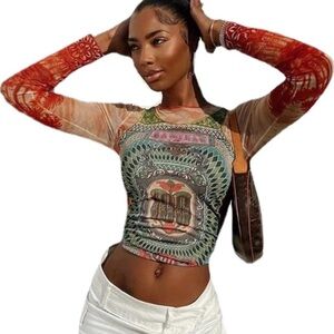 Bohemian Long Sleeve Women's Mesh Top